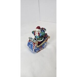Ciel Santa Sleigh Trinket Box Hand Painted Austrian Crystal Enamel Decor